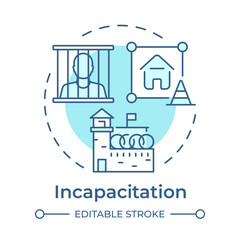 Naklejka premium Incapacitation soft blue concept icon. Physically removing offenders. Crime prevention. Corrections management. Round shape line illustration. Abstract idea. Graphic design. Easy to use in booklet