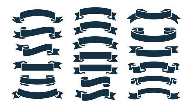Collection of dark blue ribbon banners and labels for design and decoration