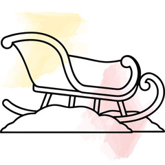 Festive Christmas Sleigh Vector Line Art for Winter Holidays
