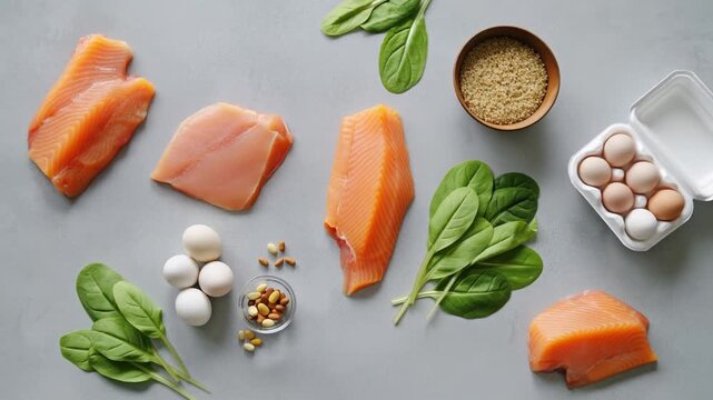 A healthy and nutritious arrangement of assorted food items Stock Video