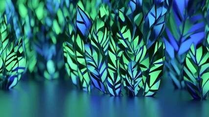 Luminous foliage garden, illuminated leaves in vivid blue and neon green glow art - Powered by Adobe