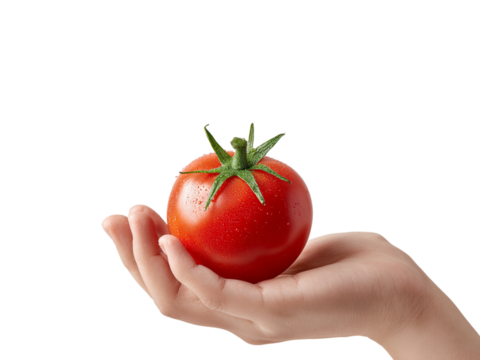 Hand holding red tomato natural and fresh product