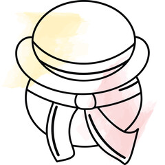 Minimalist Summer Hat Lineart Drawing with Subtle Watercolor Accents
