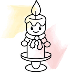 Charming Kawaii Candle Lineart Drawing for Festive Winter Celebrations