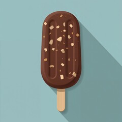 Delicious chocolate ice cream bar with nuts, flat design vector art.