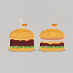 Stylized hot and fresh burger with deconstructed counterpart