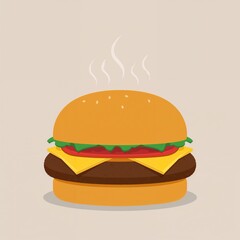 Hot steaming cartoon burger illustration on light background