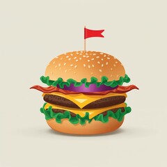 Double cheeseburger with bacon, cheese, and flag illustration