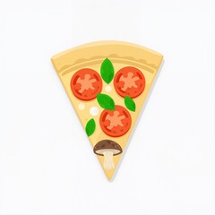 Delicious pizza slice illustration with tomato, basil, mushroom