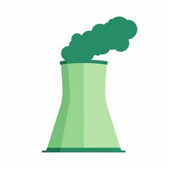Green industrial cooling tower icon emitting smoke illustration.