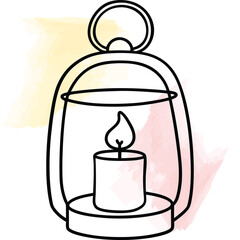 Minimalist Lineart Lantern Featuring a Burning Candle and Warm Light