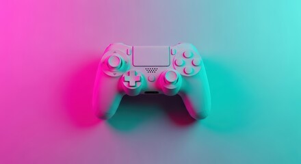 Modern video game controller with neon pink and blue lighting
