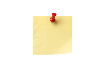 Blank yellow sticky note pinned with a red thumbtack, perfect for reminders, messages, or office communication