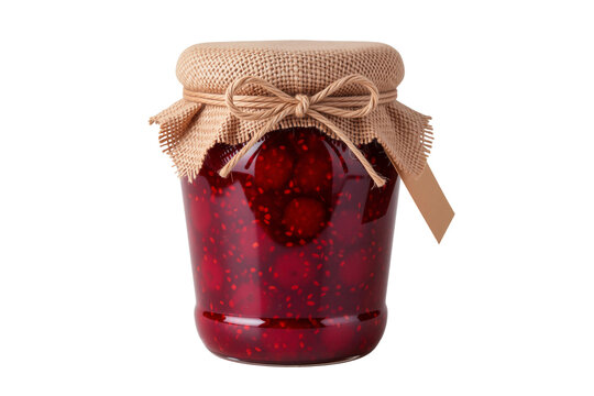 Homemade raspberry jam in a glass jar isolated on transparent background, png