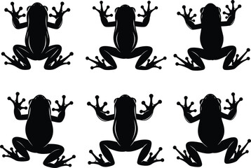 Seamless Pattern of Tree Frog or Toad Silhouettes in Deep Black for Nature, Wildlife, or Minimalist Background Vector.