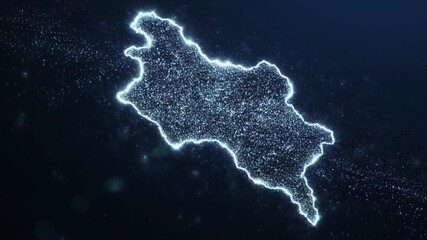 Glowing digital map of Pakistan with neon outline on dark background - Powered by Adobe