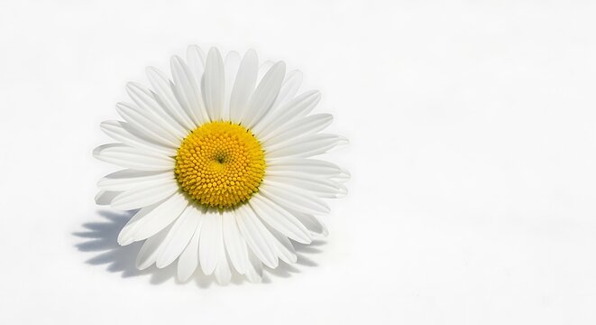 Beautiful daisy flower with white petals and bright yellow center studio shot