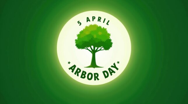 Arbor day celebration with a vibrant green tree illustration on april 5th