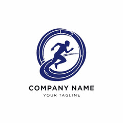 Dynamic runner silhouette within a circular design representing speed and athleticism.