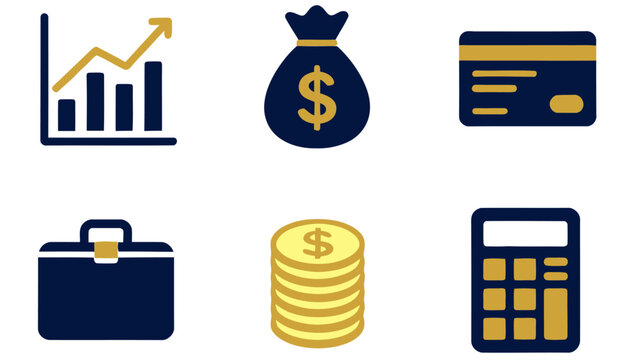 Business Finance Icons Set Investment Growth, Banking, and Financial Management Symbols