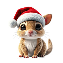 Adorable small rodent wearing a festive holiday cap sits , clipart, isolated on a transparent background.