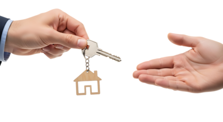 Business professional handing over new house key to a client.