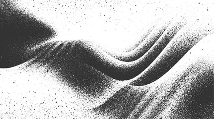 Black and white abstract grainy texture with flowing lines and scattered dots background