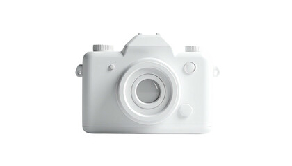 White, minimalist camera icon on a plain black background