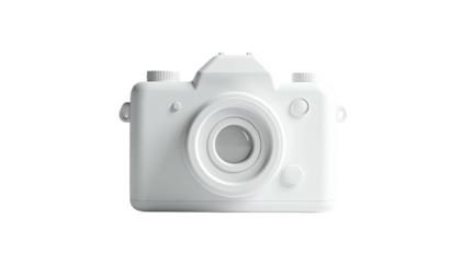 White, minimalist camera icon on a plain black background