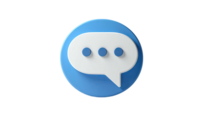 3D speech bubble icon, white on a light blue circular background