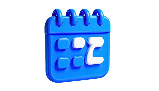 Blue cartoon calendar showing the 2nd, isolated on black