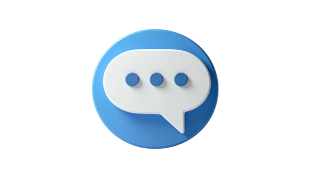 3D speech bubble icon, white on a light blue circular background
