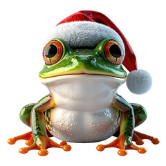 Realistic amphibian figure wearing a traditional holiday cap, clipart, isolated on a transparent background.