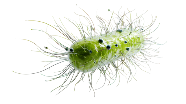 Green caterpillar with hairy bristles isolated on transparent background crawling around