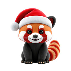 Adorable little mammal wearing a festive seasonal cap sits, clipart, isolated on a transparent background.