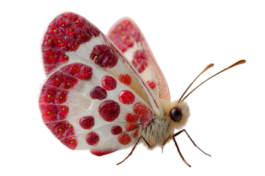 Closeup of a red and white butterfly isolated on transparent background