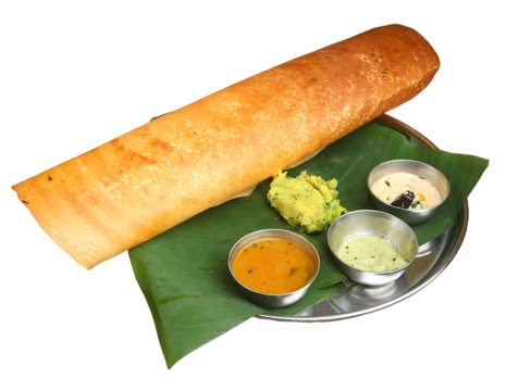 Delicious South Indian masala dosa plated with traditional accompaniments