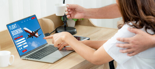 Online flight booking website provide modish reservation system . Travel technology concept .