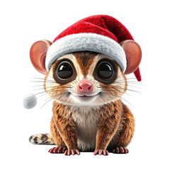 Adorable small mammal wearing a festive cap sits, clipart, isolated on a transparent background.