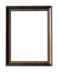 Classic dark wooden picture frame with subtle golden edge and fine craftsmanship, isolated on transparent background. Ideal for vintage art or photo mockups.