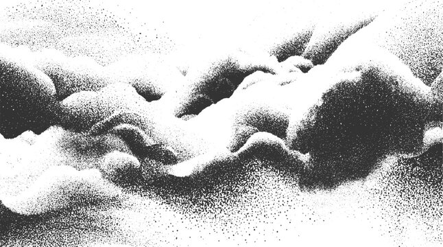 Black and white stippled abstract landscape with organic shapes and textured gradients background