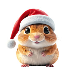 Adorable small rodent wearing a festive winter hat, clipart, isolated on a transparent background.