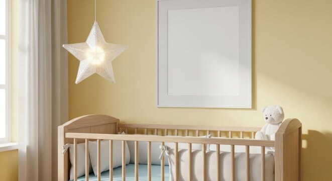 Cozy nursery with a soft crib, teddy bear, and warm lighting creating a welcoming space for a baby