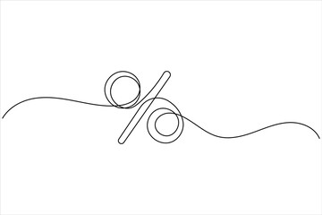 Percent icon continuous one line drawing in minimalist outline style on white background