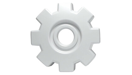 White, simple cogwheel object floating against a black background