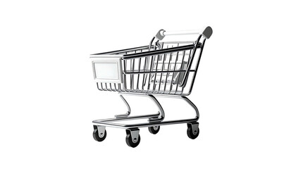 Empty chrome shopping cart isolated against a black backdrop