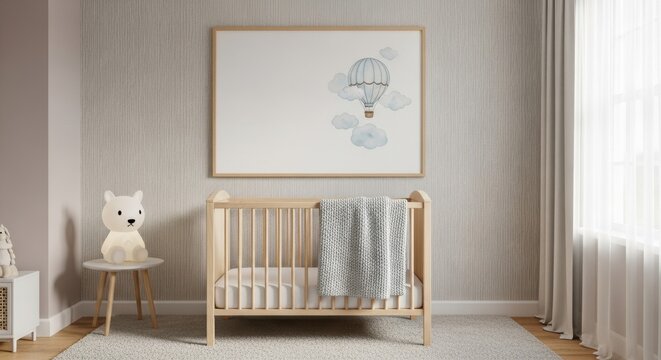 cozy nursery with wooden crib and decorative elements for a child's comfort and style