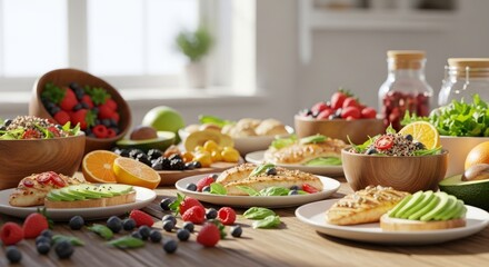 Naklejka premium Diet Resolution Week, vibrant healthy-food banner featuring fresh fruits, vegetables, and clean meal elements arranged aesthetically