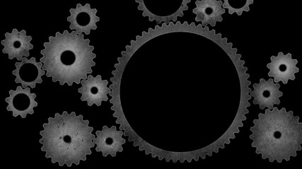 Cogs and gears - seamless loop of multiple rotating abstract gray grunge cogwheels against a black background, clockwork, complexity, automation and processes, interconnected parts - Powered by Adobe