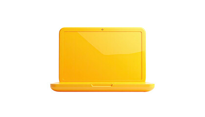 Glossy, yellow laptop on a plain, stark black background